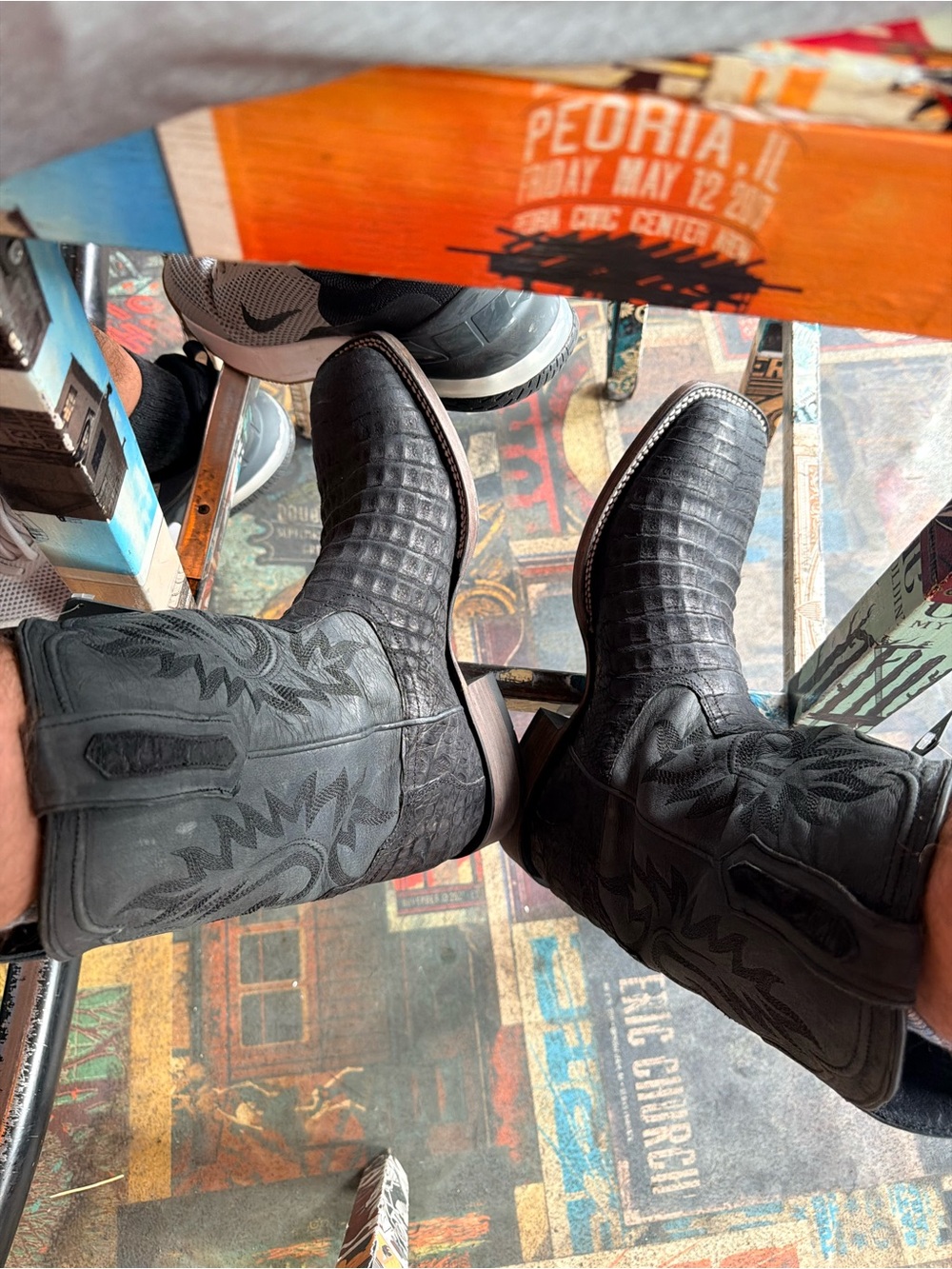 Men's Black Western Embroidered Leather Cowboy Boots